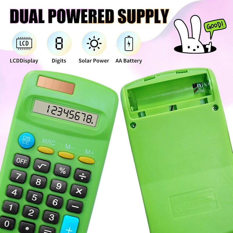 DUFCUSPH 18 Pack Basic Calculators for Students, Pocket Calculator Bulk Classroom Mini Calculators Solar and Battery Dual Powered Handheld Calculator 8 Digit Display for Office School and Home (Colorful) - Image 4
